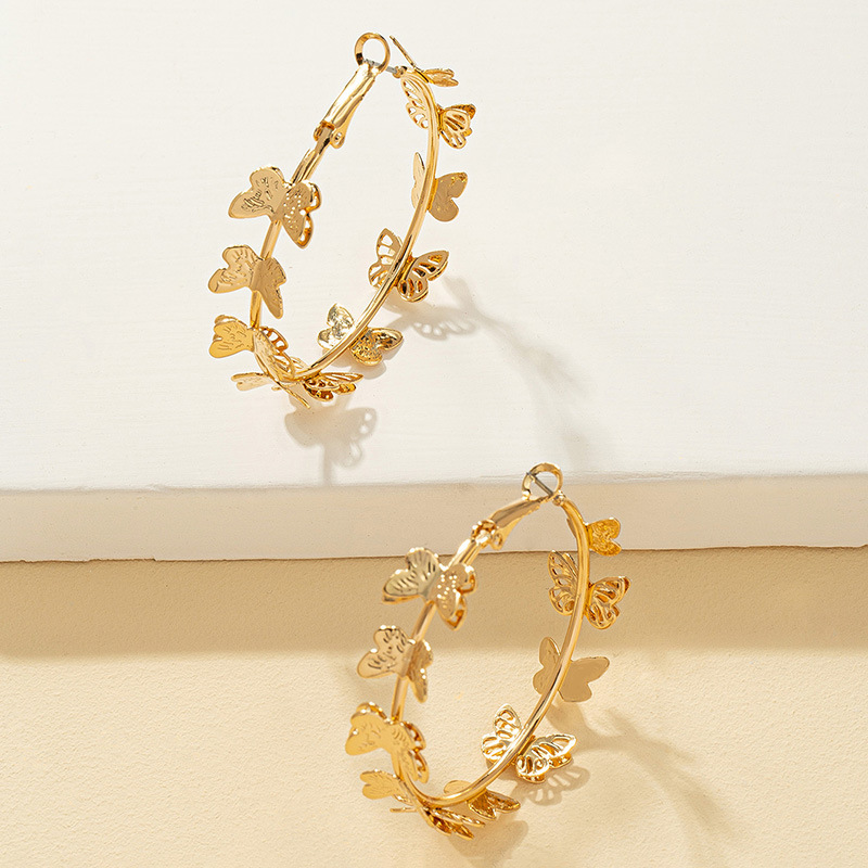 fashion butterfly large circle alloy earrings