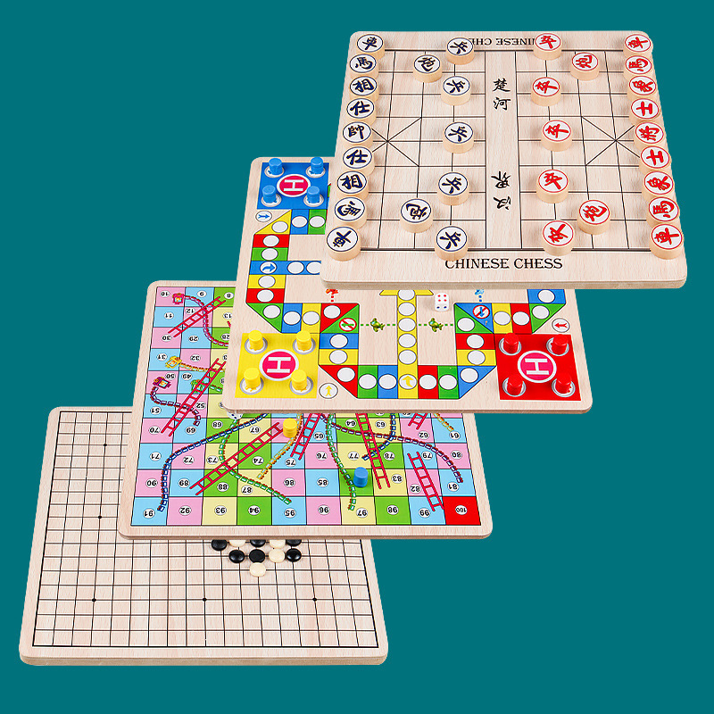 Madera grande dos en uno juego de ajedrez gobang volando ajedrez juego de escritorio interactivo entre padres e hijos suministro directo de fábrica