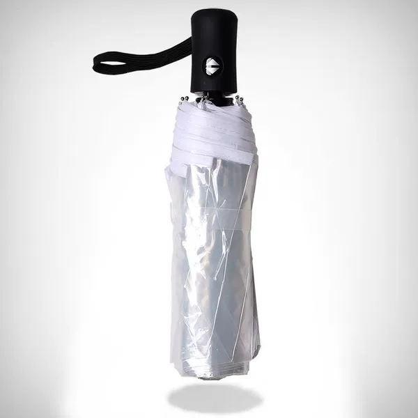 Fully automatic - white umbrella with black handle (thickened and reinforced)