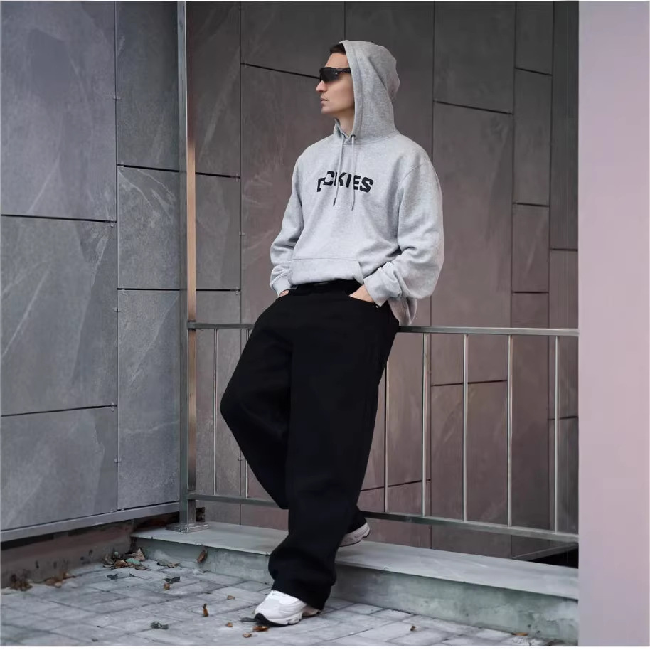 Men's Wide Leg Jeans Straight Leg Trousers Loose Fit Mid Waist Cotton Long Pants Black Light Blue_mkmklike.com