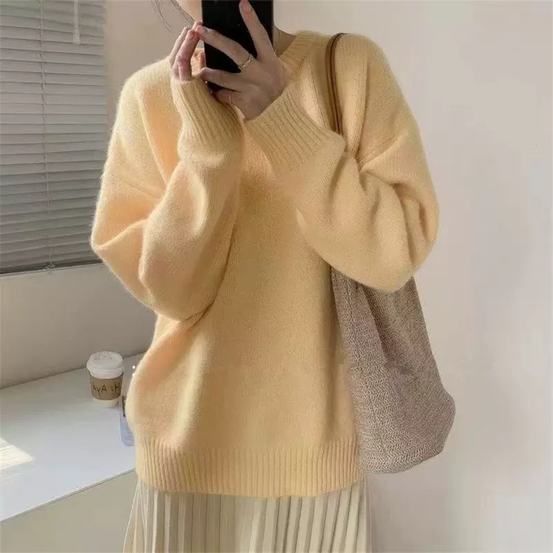 温柔风毛衣女套头秋冬奶系穿搭甜美系上衣宽松圆领针织衫百搭外穿