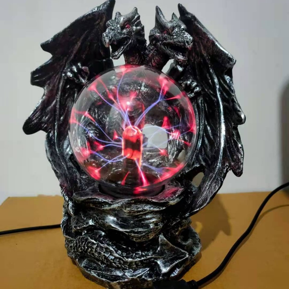 Decoración del hogar creativo artesanía de resina doble dragón anión bola mágica electrostática serie malvada bola de cristal de 3 pulgadas