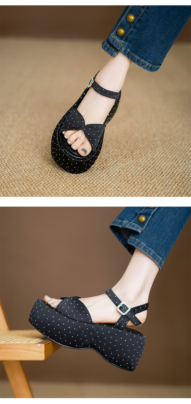 Sandal cao gót nữ đế dày hở mũi kiểu Pháp đính đá phong cách thơm nhỏ quai ngang La Mã gót nhọn — Màu đen, Màu trắng be, Màu mơ chi tiết 16
