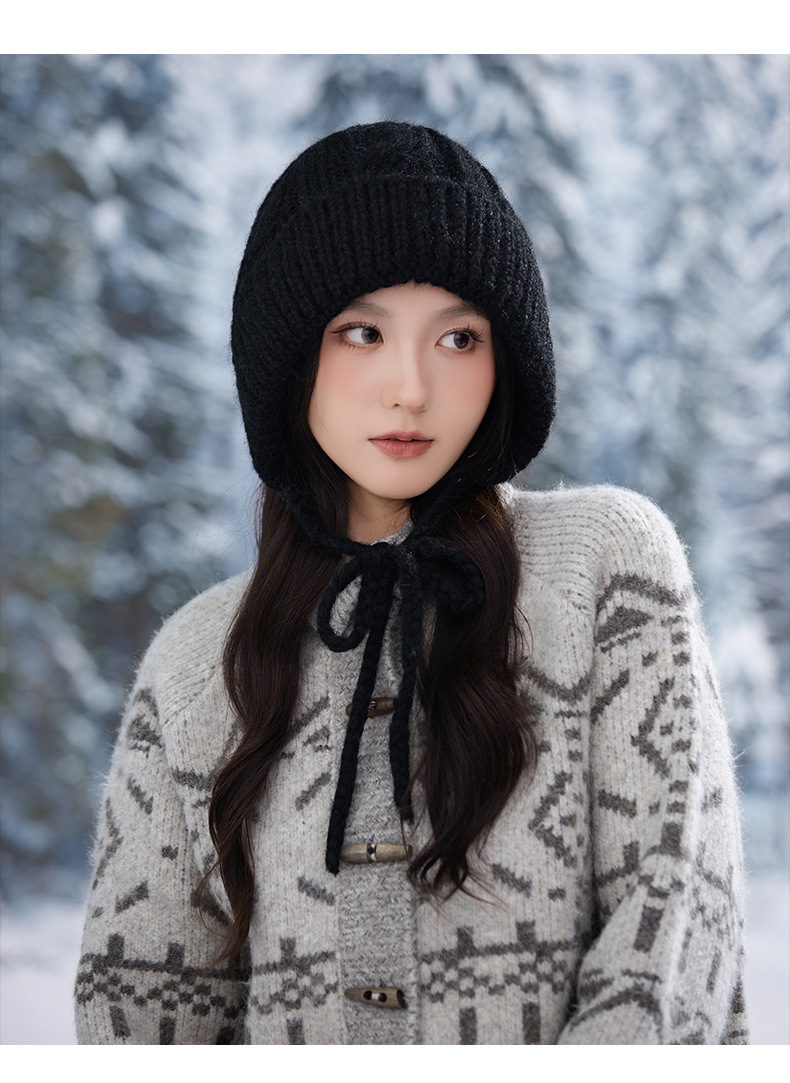 Korean Version Versatile Bear Patch Strap Knitted Autumn Winter Fashion Retro Pullover Outdoor Casual Warm Hat New_voghion.com