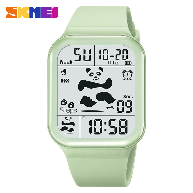 Timely Beauty New Square Colored Panda Male and Female Students Waterproof Multi functional Sports Waterproof Internet Red Electronic Watch