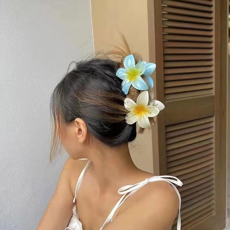 7CM Amazonヨーロッパとアメリカの国境を越えた人気のカラフルなプルメリアヘアピンフラワーグリッパーハーフグリップシャーククリップ後頭部用|undefined