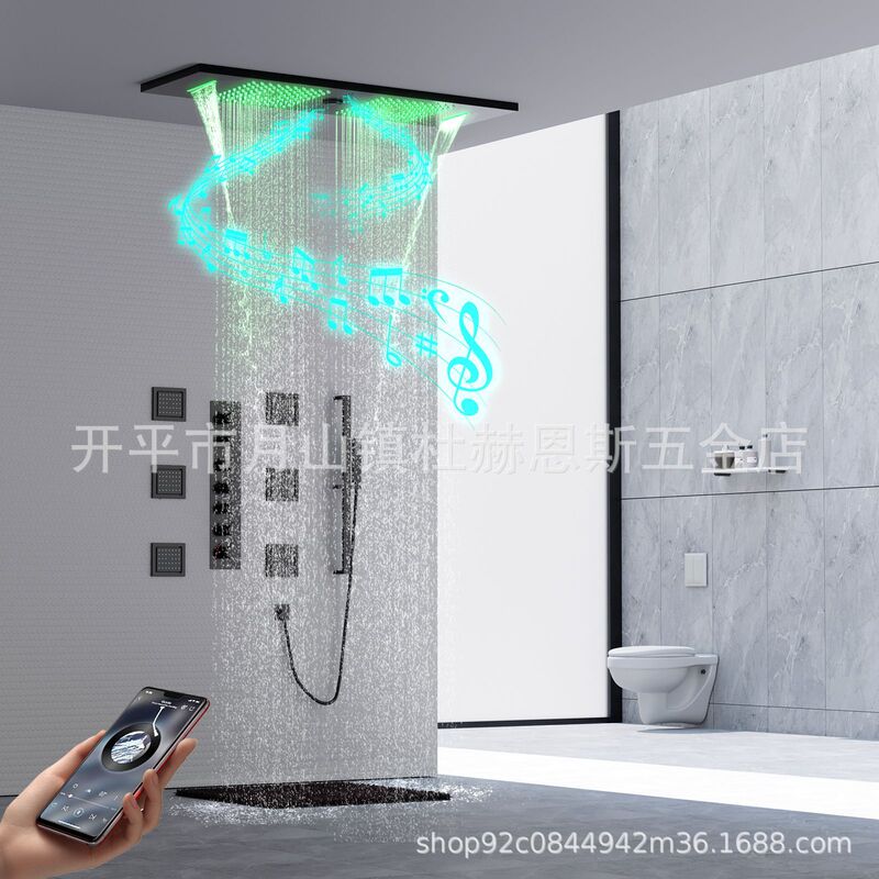 Black embedded top 900 * 300mm LED music top spray shower head bathroom concealed constant temperature shower suit