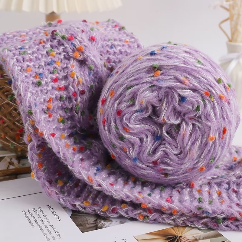 厂家批发彩虹糖手混线钩针线豆豆线球球线手工编织配线125g