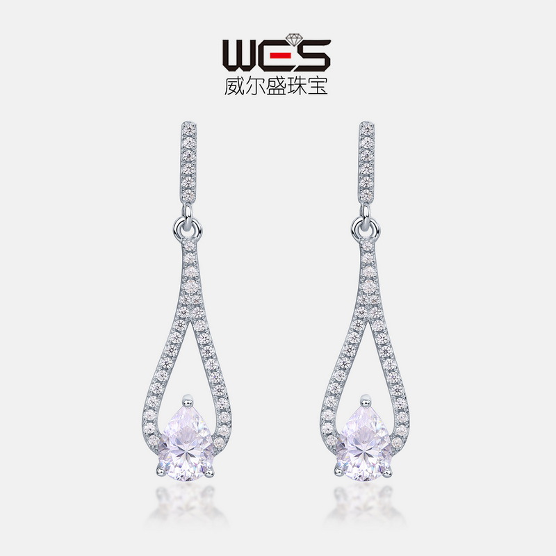 Cross-border especial S925 pendientes de plata moissanite Super brillante largo nicho alto sentido ins alto frío pendientes de estilo europeo y americano