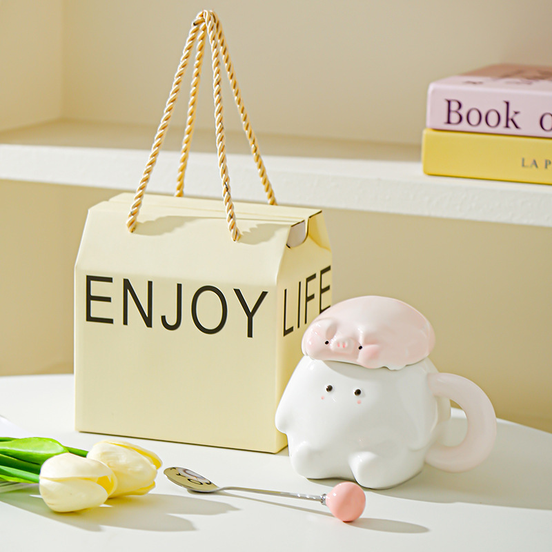 Creativo dibujado a mano de dibujos animados de animales tazas de cerámica red encantadora taza doméstica taza de agua potable de gran capacidad sensación de diseño