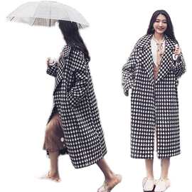 大码秋冬装女胖mm千鸟格毛呢外套200斤胖妹妹加厚中长款妮子大衣