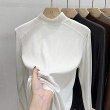 欧货中领打底衫女秋冬内搭新款洋气羊绒棉软糯百搭上衣长袖t恤女