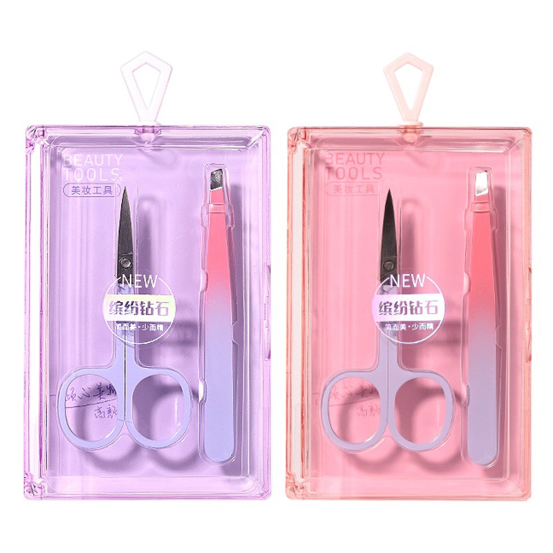 LMLTOP gradient color eyebrow shaping tool set of 2 stainless steel eyebrow clip eyebrow pliers beauty scissors eyebrow scissors suit SY552