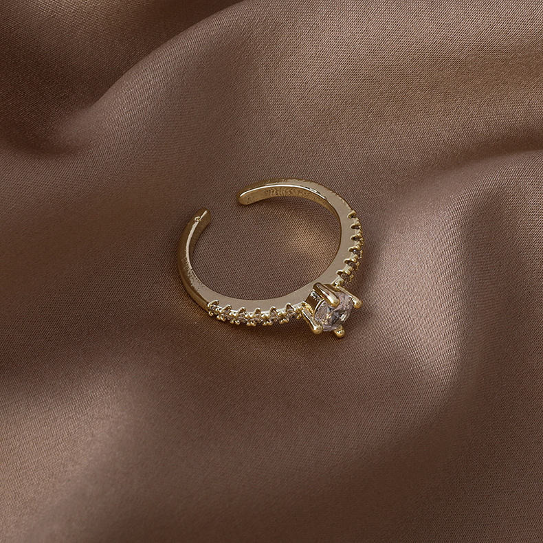 fashion micro-inlaid zircon heart square opening ring wholesale