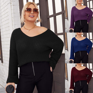 product - wholesale Plus Size Real Shot Women Clothing Autumn Winter V neck Knitted Sweater for Women - 4