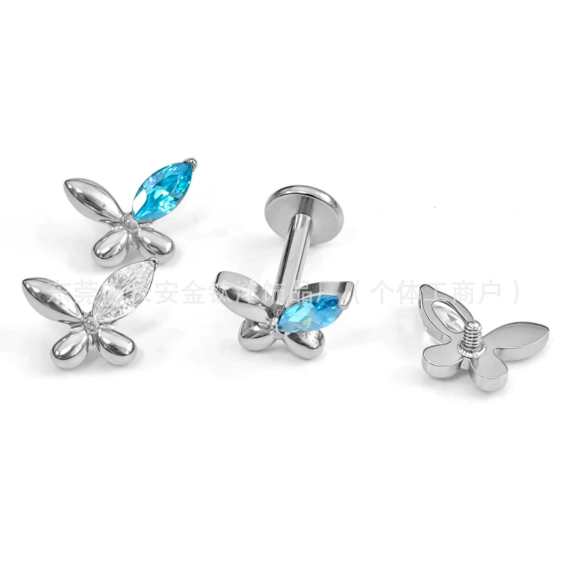 F136 Titanium Butterfly Micro-Paved Zircon Lip Nose Ear Bone Nail G23 Alloy Body Piercing Jewelry detail image 7