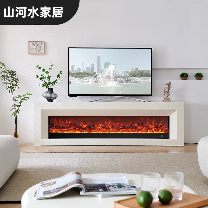 壁炉2/2.4m现代简约壁炉电视柜家用取暖实木装饰柜法式背景墙