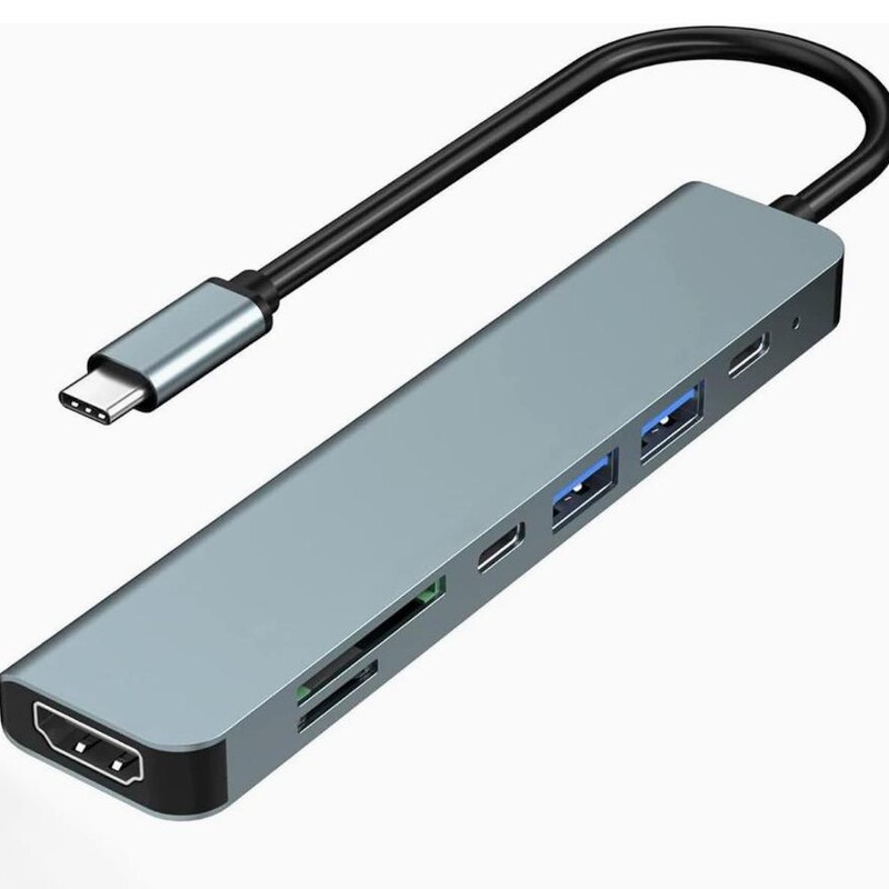 Type-C 7-in-1 docking station, USB-C to HDMI adapter, for connecting mobile phones and computers to high-definition displays, with SD and TF card slots Type-C 7-in-1 docking station, USB-C to HDMI adapter, for connecting mobile phones and computers to high-definition displays, with SD and TF card slots