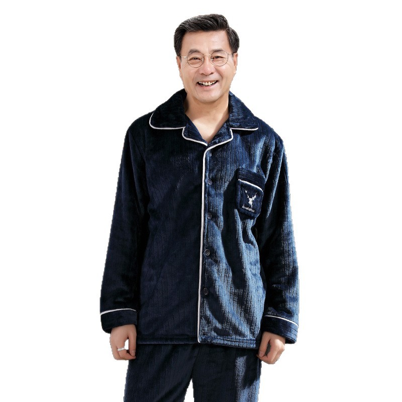 Papá pijama de coral para hombres otoño y invierno más veludo engrosado de mediana edad hombre franela conjunto de ropa de casa