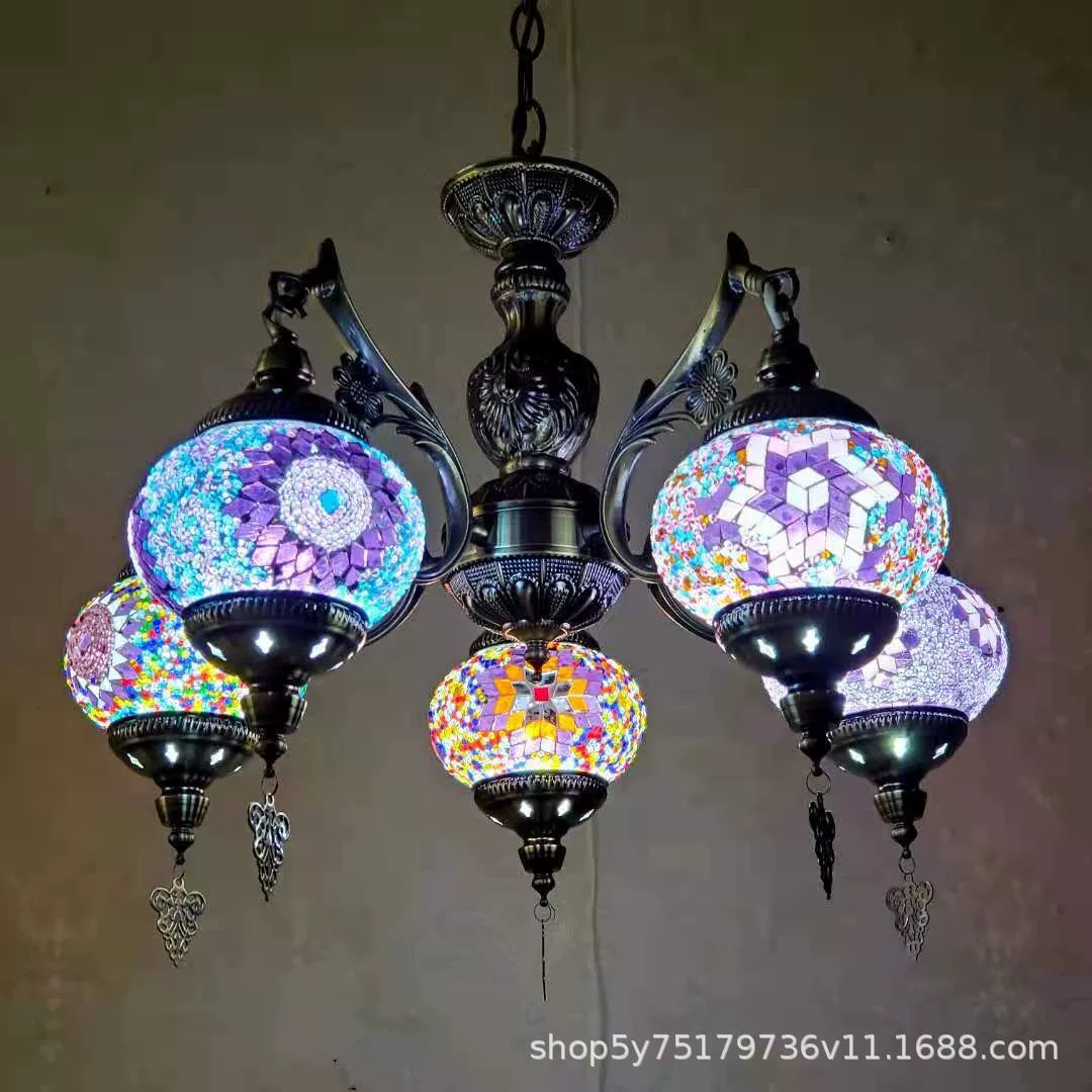 Мозаичная люстра в турецком стиле, handmade витраж, E27, Ø52–56 × 90 см