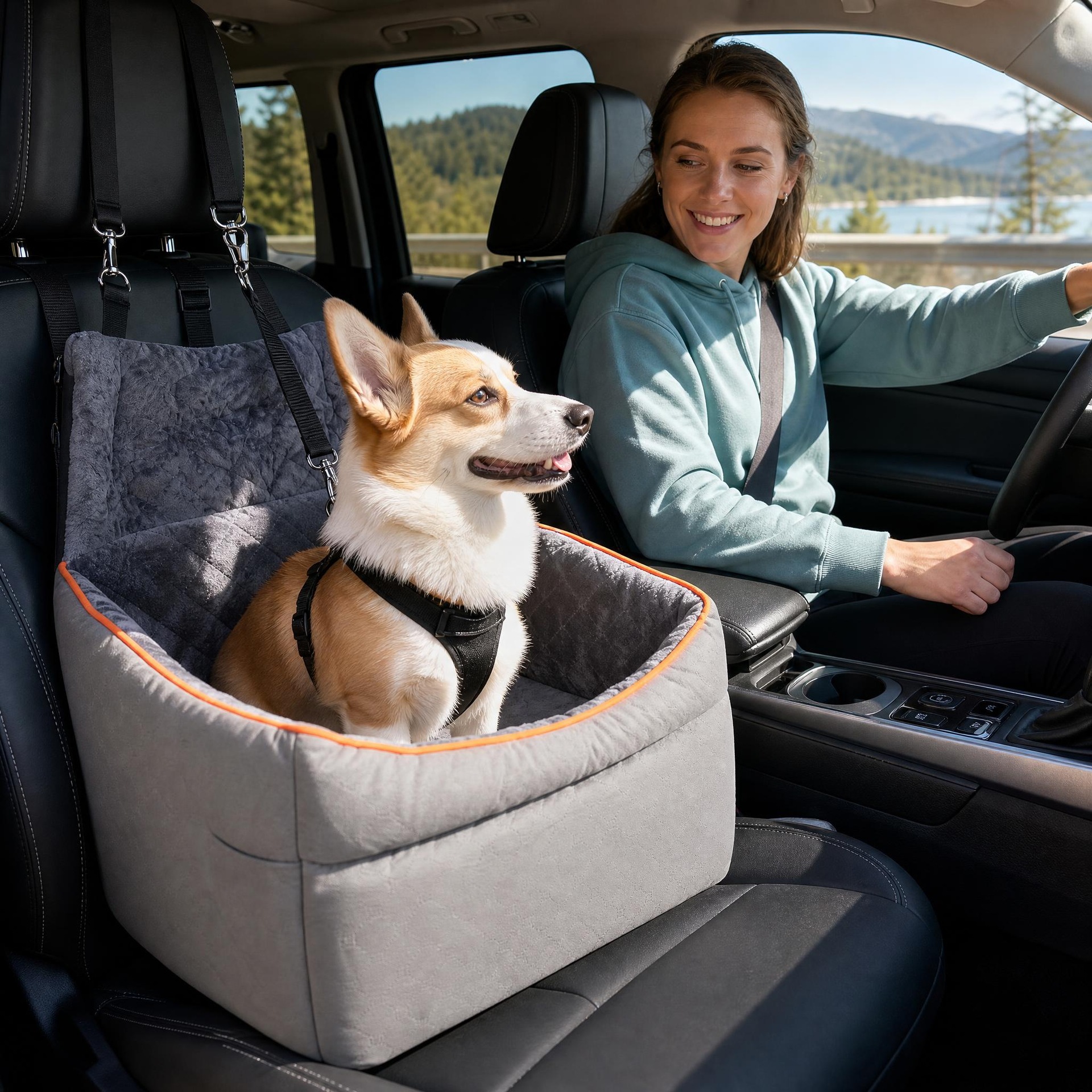 Car pet safety seat, dog bed for use in the car, removable and washable, dirt-resistant, suitable for both the front and rear seats