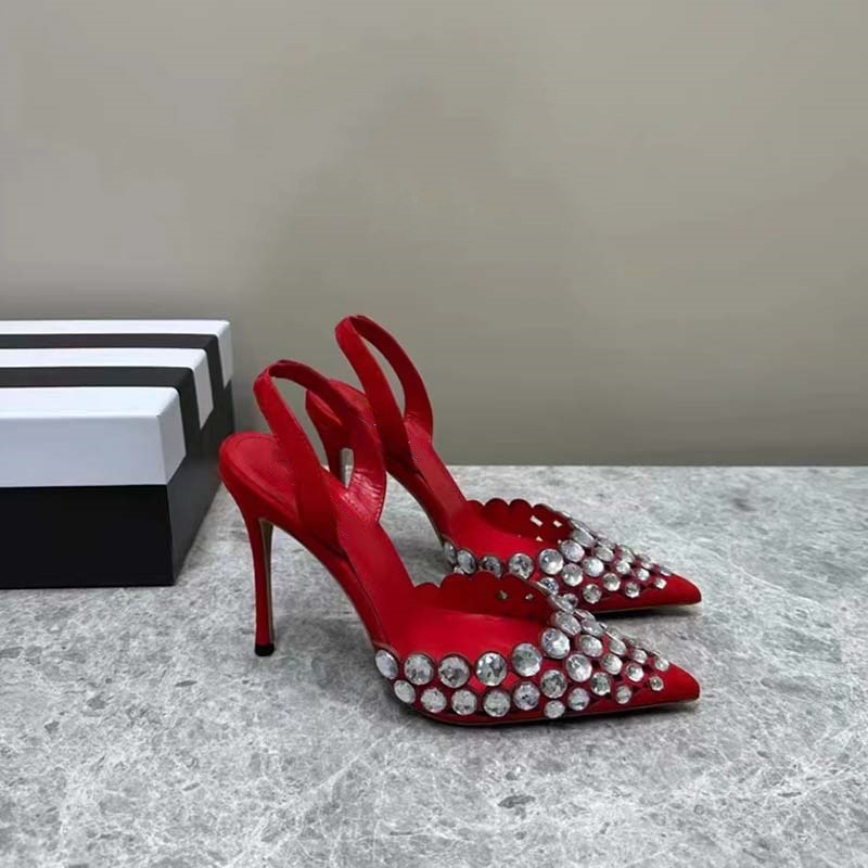 New super perfect rhinester shallow thin heel pointed shoes women's Roman hollow high heels women's sandals_voghion.com