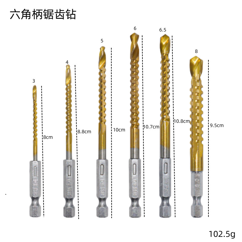 Taladro helicoidal dentado mango redondo de acero de alta velocidad 6 piezas para trabajar la madera taladro ranurado taladro de torsión dentado mango recto taladro dentado