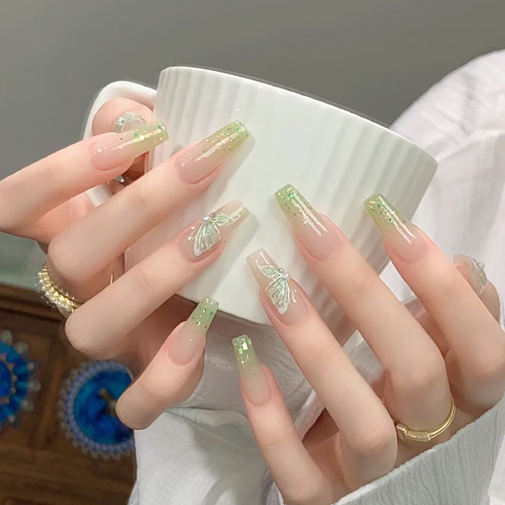 Fresco verde claro y ágil para usar mariposa decoración fantasma brillante estilo delicado de manicura atmósfera de hadas parche de uñas de moda