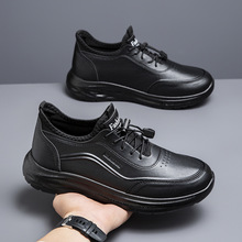 跨境男鞋批发新款黑色皮面防水厚底鞋子男百搭休闲运动旅游老爹鞋