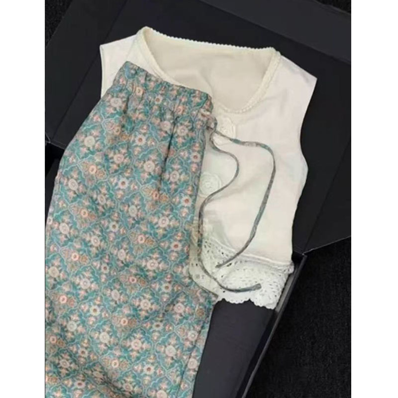 2025年超人気夏服、プリントワイドレッグパンツと美しいツーピーススーツのセット、女性用|undefined