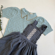 ins2022春夏mp系列同款女童柔软蓝色镂空针织上衣