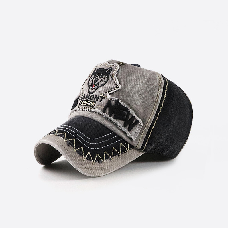 New washed old embroidered baseball for men women, proof and sun shading duckbill cap with patchwork Bu Husky hat_voghion.com