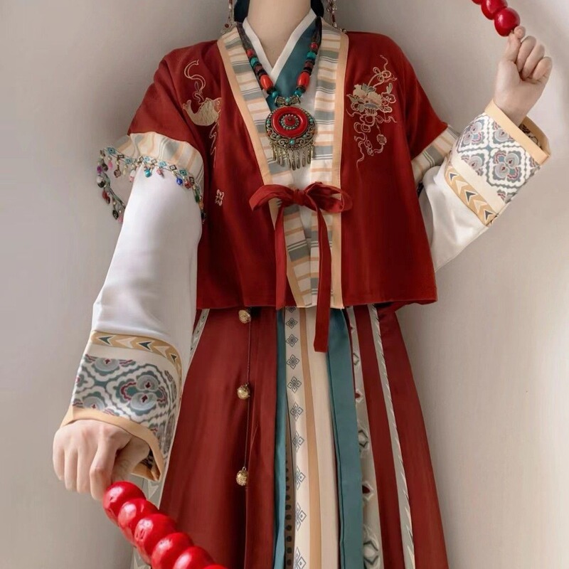 In stock Hanfu women's Han elements improved Red Tang style ancient costume ethnic style suit skirt 2023 New