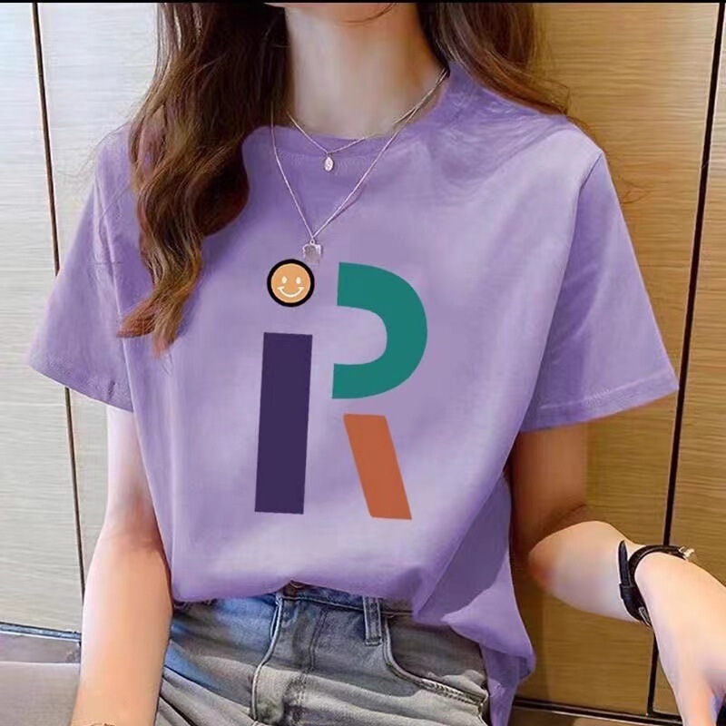 Summer New Shoulder Short-sleeved T-shirt Women's Loose All-match Slimming Top Round Neck Printed Ins T-shirt Casual