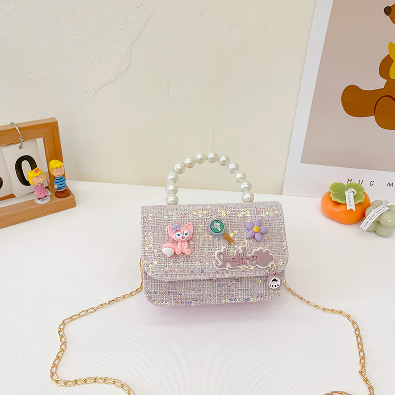 Transfronterizo nuevo bolso para niños estilo occidental perla portátil estilo Chanel moda cadena bolso de hombro conejito bolsa de mensajero