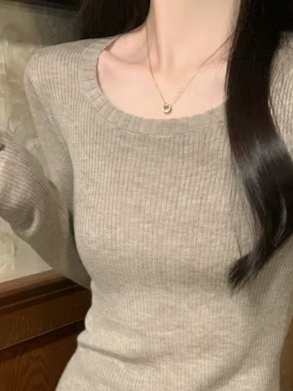100羊毛衫女圆领修身显瘦打底衫秋冬新款韩系紧身羊绒内搭毛衣|undefined