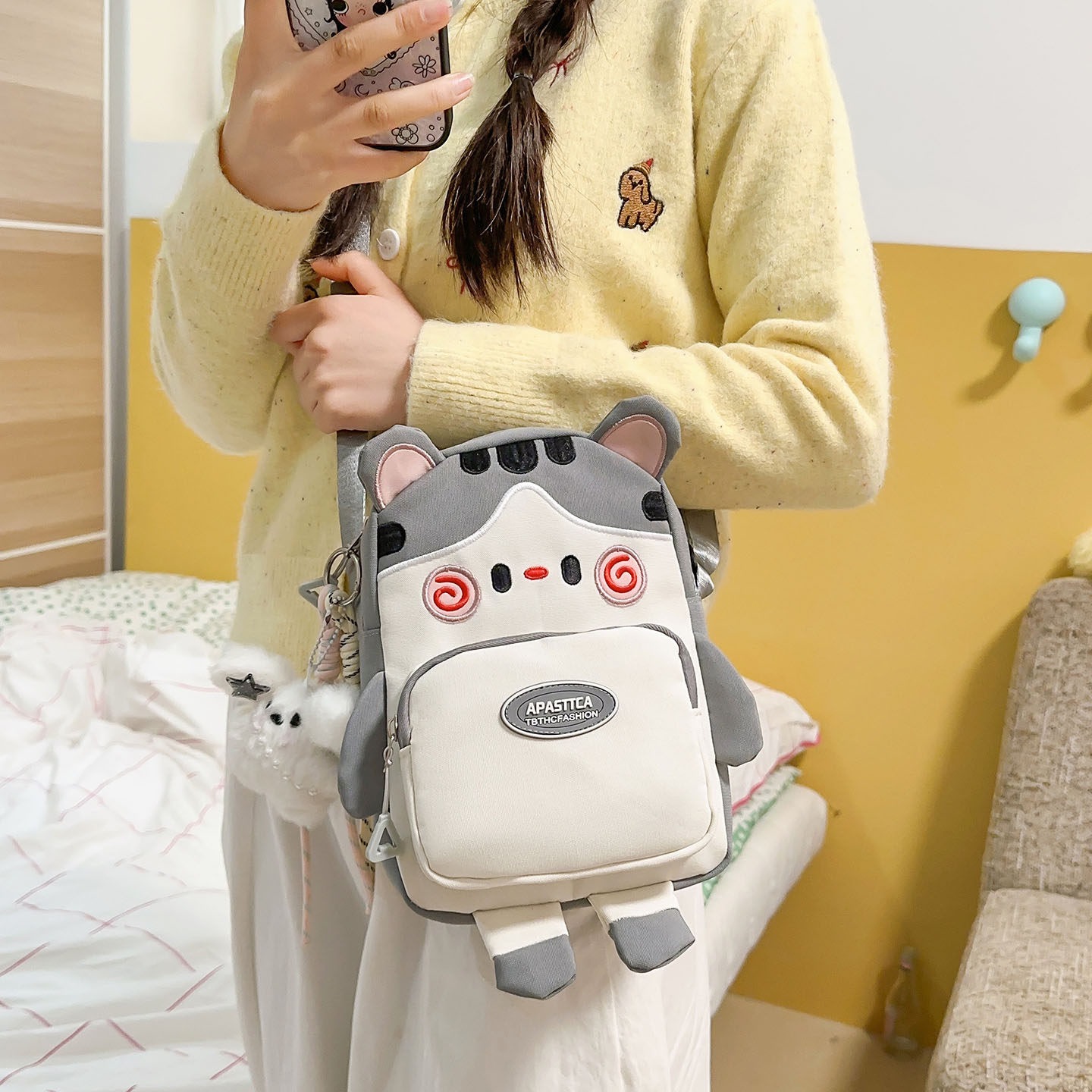 Gato verano coreano 2026 bolsos lindos japoneses mujeres caricaturas super móviles nuevas bolsas diarias de hombro