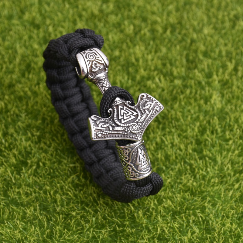 Cross-Border Men's Braided Bracelet Viking Stainless Steel Triangle Thor Hammer Anchor Bracelet Paracord Hand-Woven Bracelet Cross-Border Men's Braided Bracelet Viking Stainless Steel Triangle Thor Hammer Anchor Bracelet Paracord Hand-Woven Bracelet
