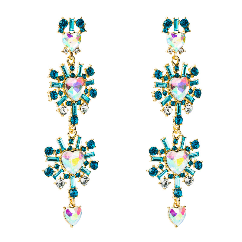 Exaggerated Multi-layer Hollow Heart-shaped Alloy Rhinestones Long Earrings display picture 7