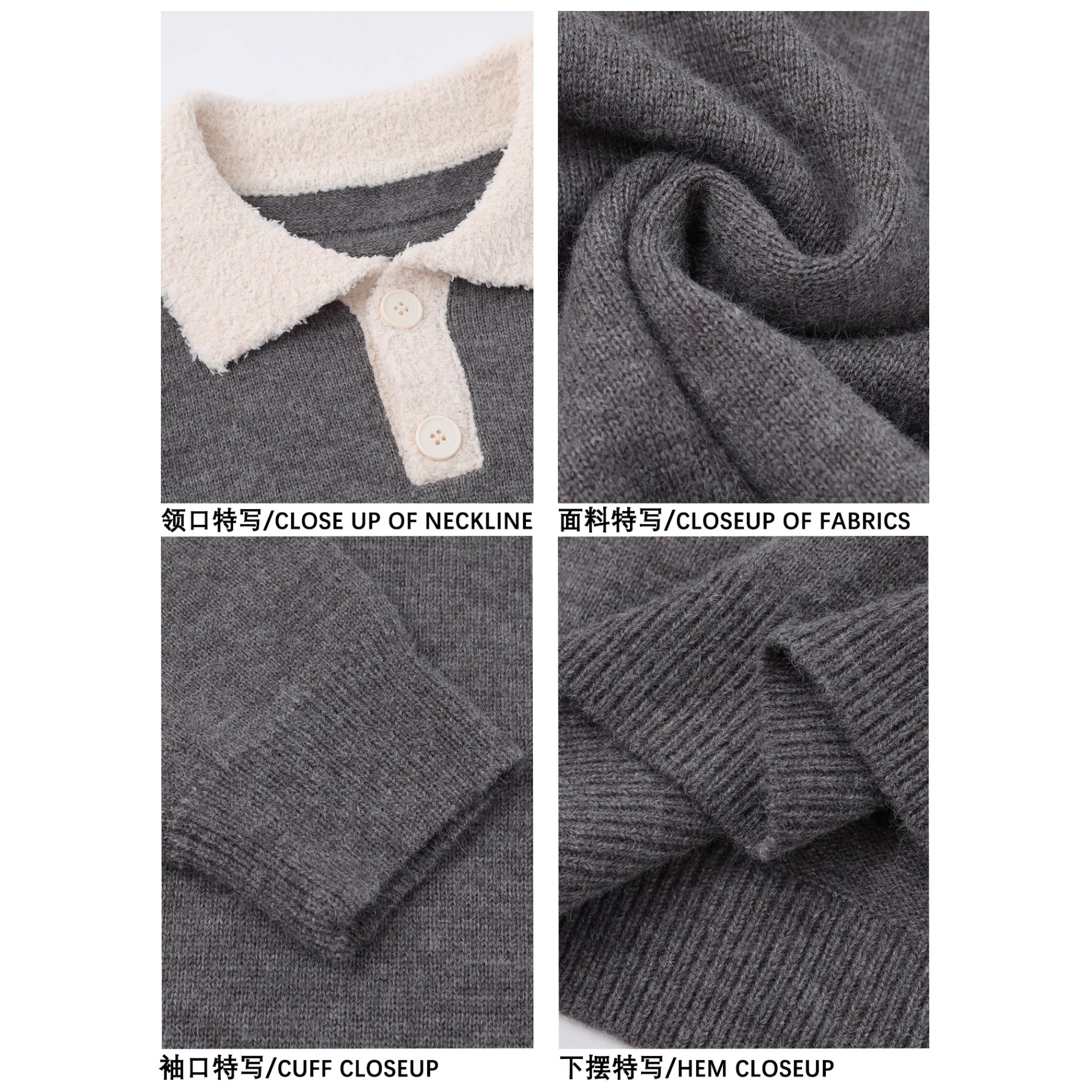 Suéter de Punto con Cuello Polo para Hombre Poliéster Transpirable Térmico para Uso Casual image 4