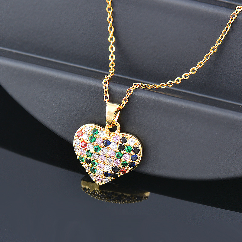 Fashion Heart Shape Titanium Steel Inlay Zircon Pendant Necklace 1 Piece