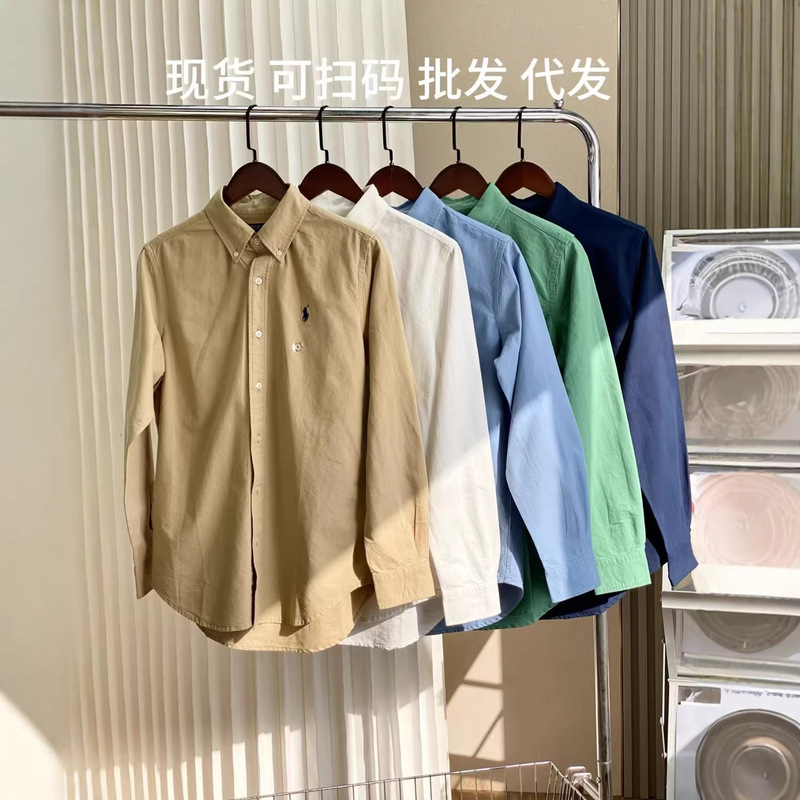 In Stock, High-Quality Rl Pony Embroidered Oxford Shirt, 100% Cotton, Unisex Couple Style, Slim Fit and Breathable