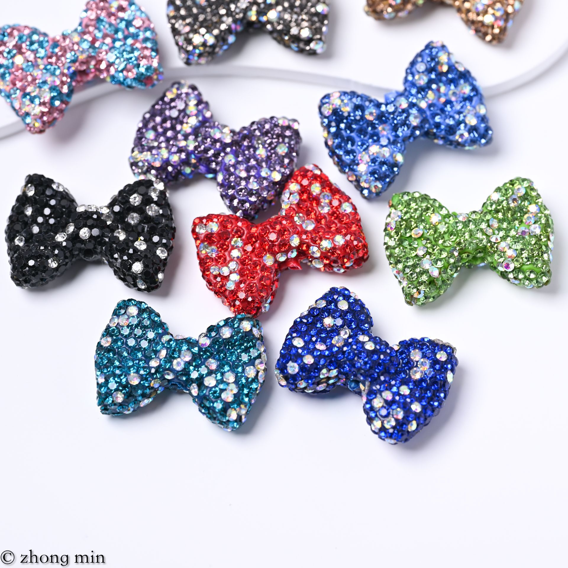 满钻陶泥蝴蝶结水晶陶泥领结配件DIY串珠手机链项链车挂手链配件