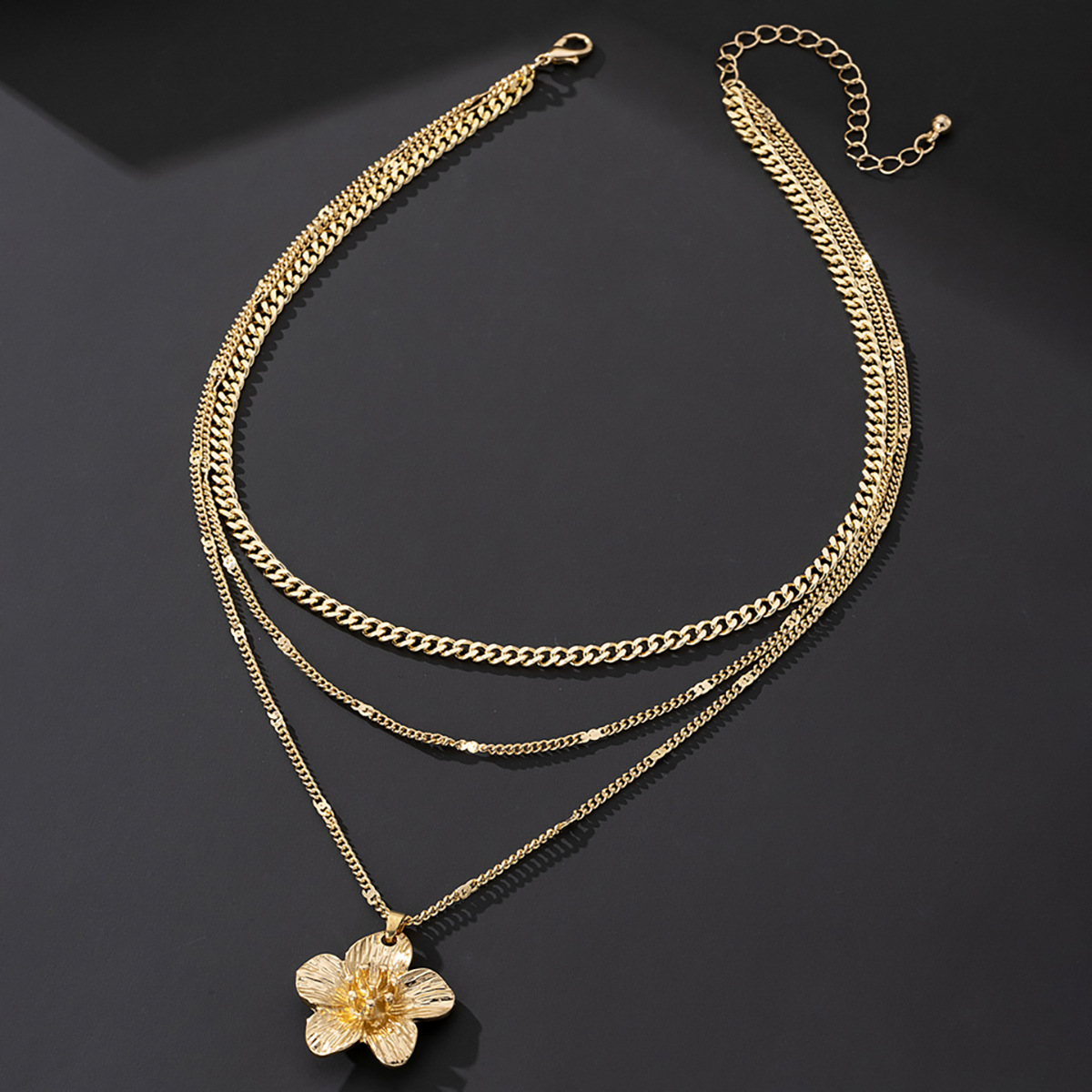 Collier pendentif fleur plissée dorée, tendance européenne et américaine, pour femme, style multi-rangs._voghion.com