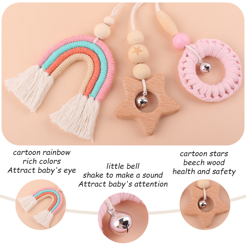 Suministros para bebés dibujos animados Arco Iris colgante de tres piezas para niños educación temprana Beech Star Rattle juguete Decoración Accesorios