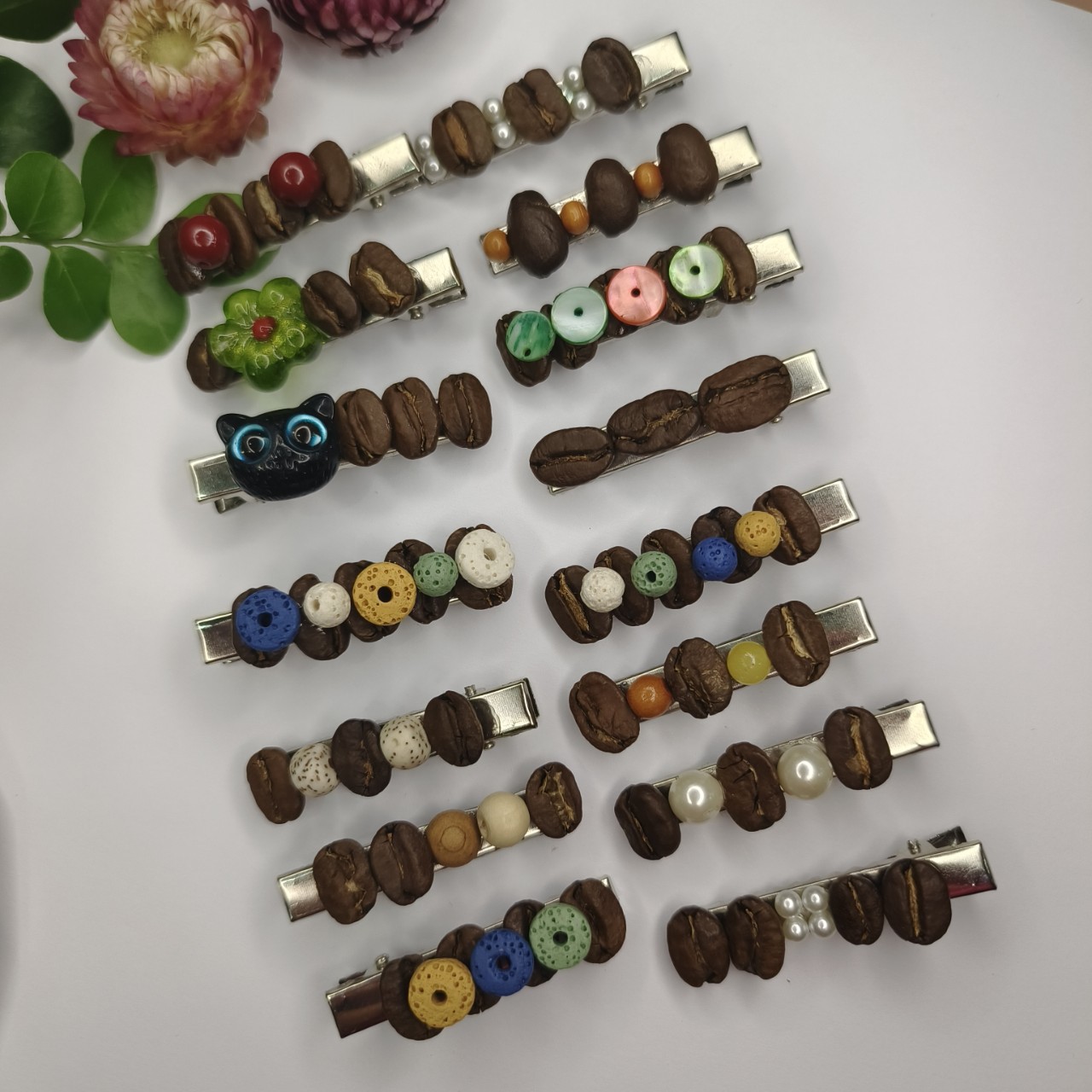 Creative Funny Real Coffee Bean Hair Accessories Hairpin Cute Girl Personality Side Clip Duckbill Clip Bangs Clip Headwear Wholesale
