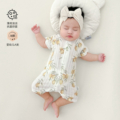 Cool antibacterial baby clothes for men and women, summer thin monk clothes, newborn baby jumpsuits, short-sleeved rompers