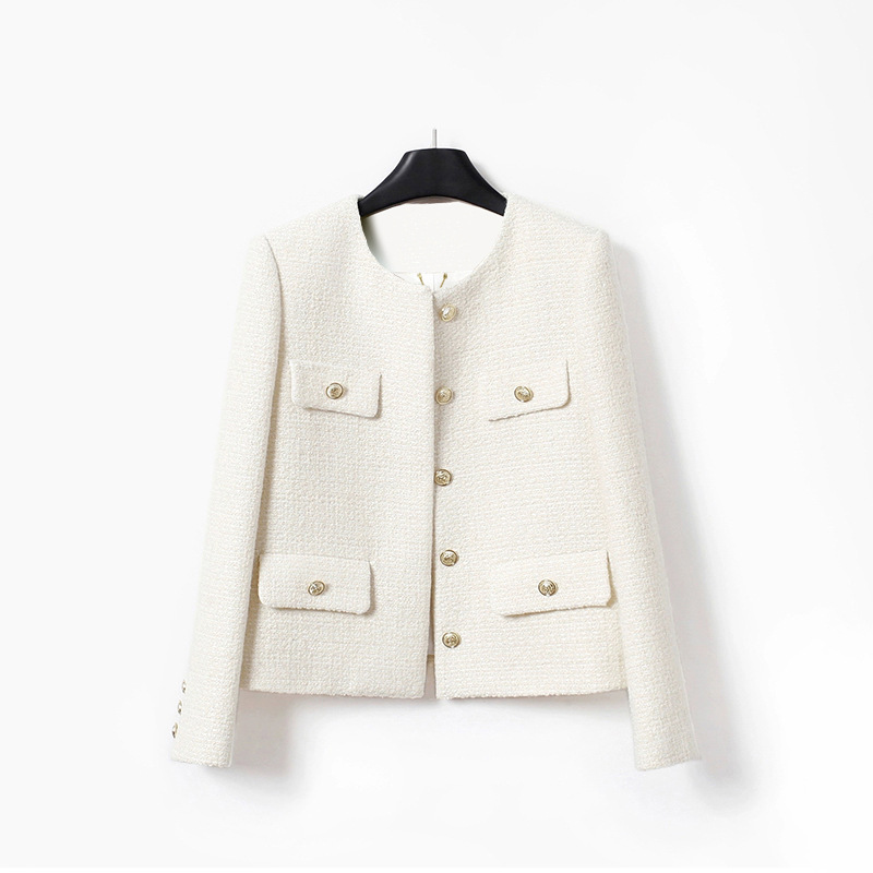2025 Spring New French Off-White Small Fragrant Lady Outwear Small Tweed Top
