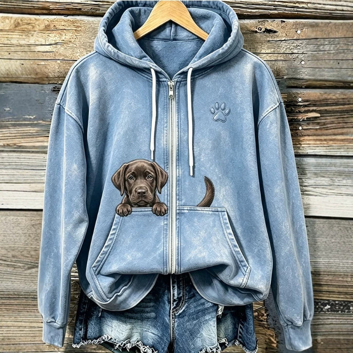2026 Fall/Winter New Cross-Border Hooded Sweatshirt with Dog Print for Women, Street Style Trendy Loose Zip-Up Cardigan 2026 Fall/Winter New Cross-Border Hooded Sweatshirt with Dog Print for Women, Street Style Trendy Loose Zip-Up Cardigan