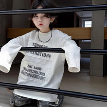 2025年秋季男童中大童毛边缝头外做字母印花男孩上衣圆领韩版时尚